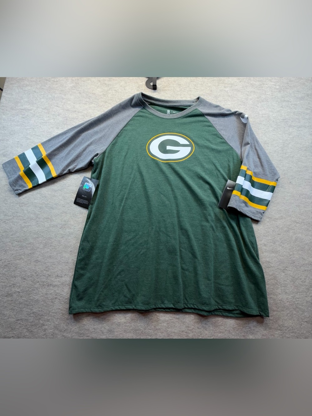 Green Bay Packers Nike Women’s 3/4 Sleeve Raglan Shirt XXL NWT